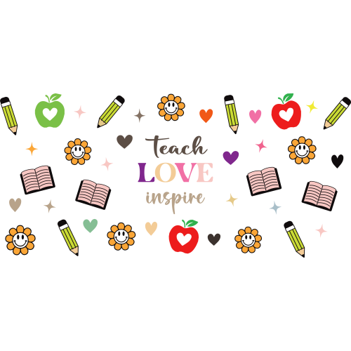 TEACH LOVE INSPIRE Glass Tumbler with UV DTF Printing for Custom Cups and Glassware