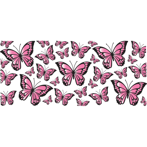 Pink Butterfly Glass Tumbler with UV DTF Printing - Customizable Glassware Collection