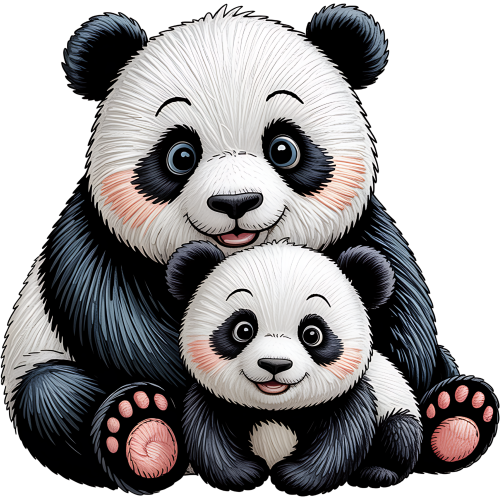Cute Panda Family Animal Fabric DTF Sticker - Custom Print Design - Perfect for DTF Printing