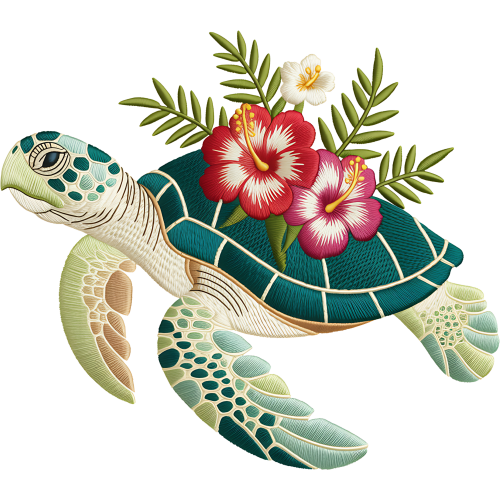 Floral Sea Turtle DTF sticker - Animal Fabric Design