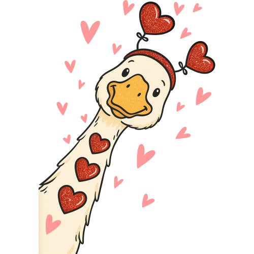Retro Valentine Goose DTF Sticker with Animal Fabric Design
