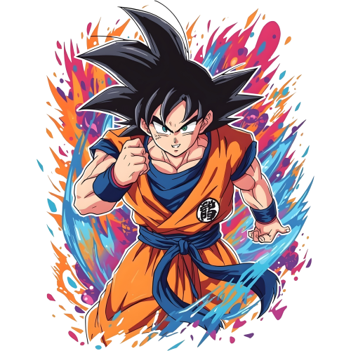 Custom Goku illustration DTF anime t-shirt print - vibrant and durable design