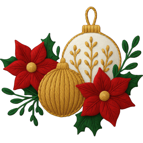 DTF ink transfer for fabric printing with Christmas poinsettia and ornaments design