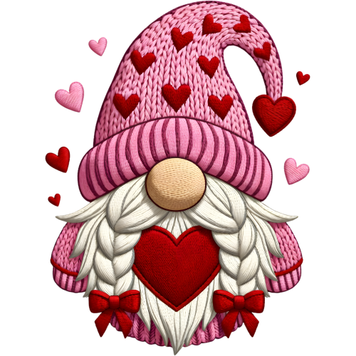 Faux Yarn Valentines Gnome DTF Ink Transfer for Fabric - Christmas Decor