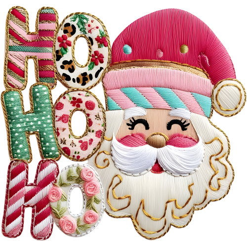 Ho Ho Ho Faux Yarn Santa Christmas DTF Ink Transfer for Fabric