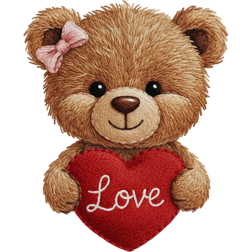 Yarn Valentine Teddy Bear Love Heart DTF transfer for T-shirt