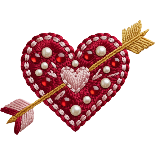 Beaded Love Heart with Arrow Prompt DTF Transfers for T-shirts