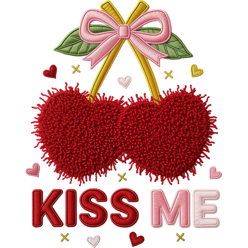Kiss Me Embroidery Valentines DTF transfers for T-shirts