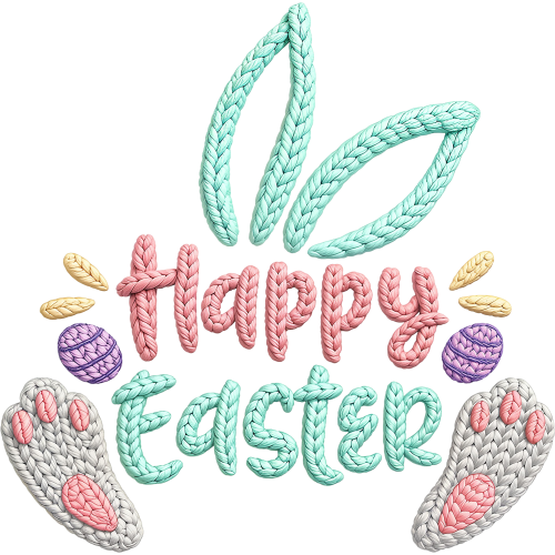 Happy Easter Crochet DTF Transfers Custom Quote Printing Image