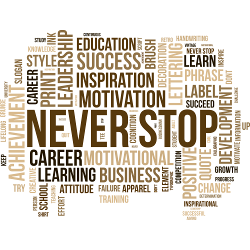Never Stop Wordcloud Template - Custom DTF Quote Printing for DIY Apparel