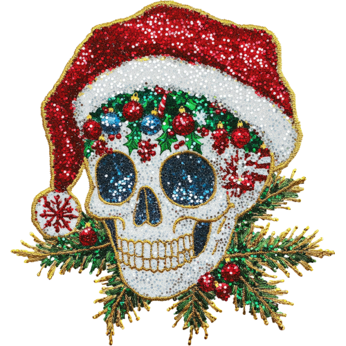 Beaded Sugar Skull Fabric DTF Print - Custom Skull Printing Services