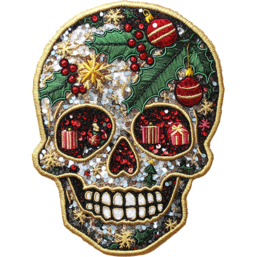 Christmas themed sugar skull fabric DTF print - Modern fabric printing - Custom printing available