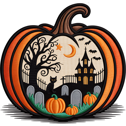 Halloween Pumpkin Skull Fabric DTF Print - Customizable and High-Quality Design