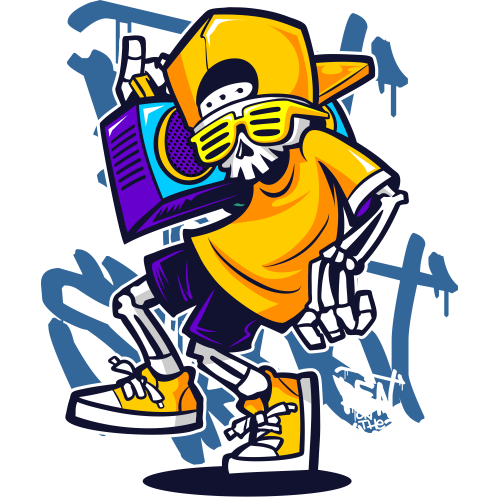 Music Skull Cartoon DTF Print - Custom Fabric Printing - Unique Skull Design