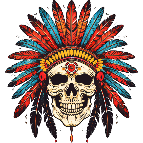 Native American Chief Skull Fabric DTF Print - Perfect for custom fabric printing projects