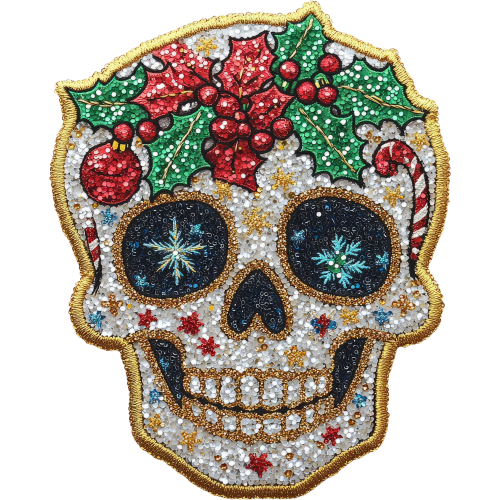 Sequin Art Sugar Skull Sparkling Fabric DTF Print - Ideal for modern fabric printing