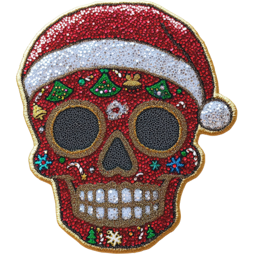 Custom Sequined Sugar Skull Fabric DTF Print - Modern Printing Choice