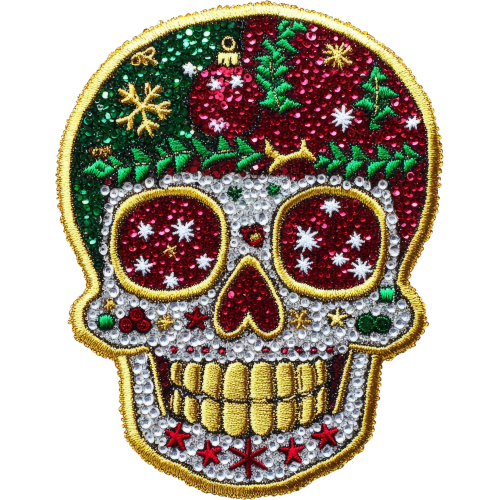 High-Definition Sugar Skull DTF Transfer on Black Fabric