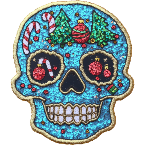 High-definition sugar skull DTF transfer design on fabric