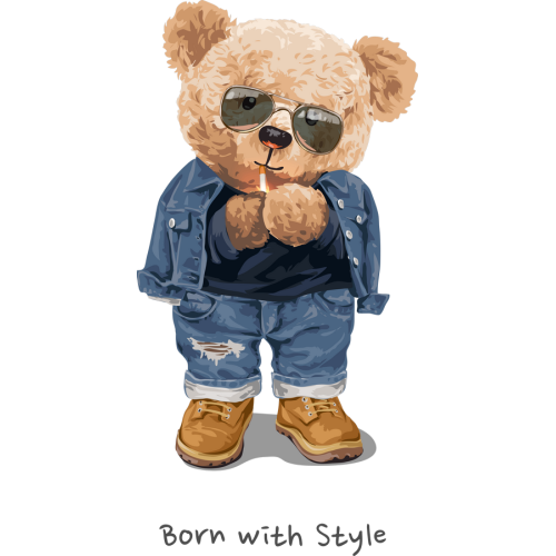 Custom DTF Teddy Bear Stickers for Mugs and Tumblers - Born With Style - UV Printed Decals for Personalized Gifts