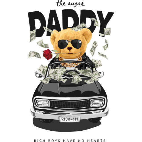 DADDYS MONEY Teddy Bear UV DTF Stickers for Custom Printing on Mugs and Tumblers