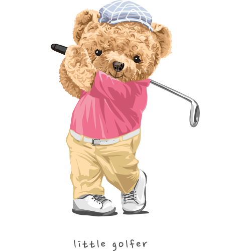 Custom DTF Teddy Bear Stickers for Mugs and Tumblers - Little Golfer