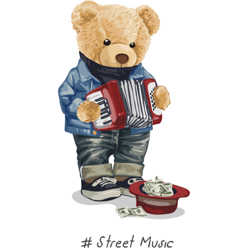 Custom DTF printed musician teddy bear stickers for mugs and tumblers
