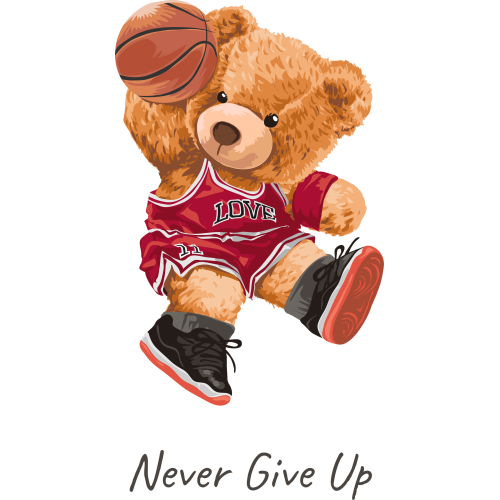 NEVER GIVE UP Teddy Bear UVDTF Stickers for Mug and Tumblers - Custom Printing