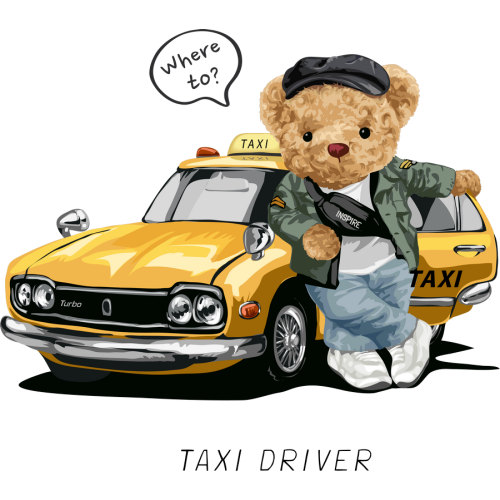UV ink transfer stickers for books - Taxi Driver Teddy Bear - DTF printing
